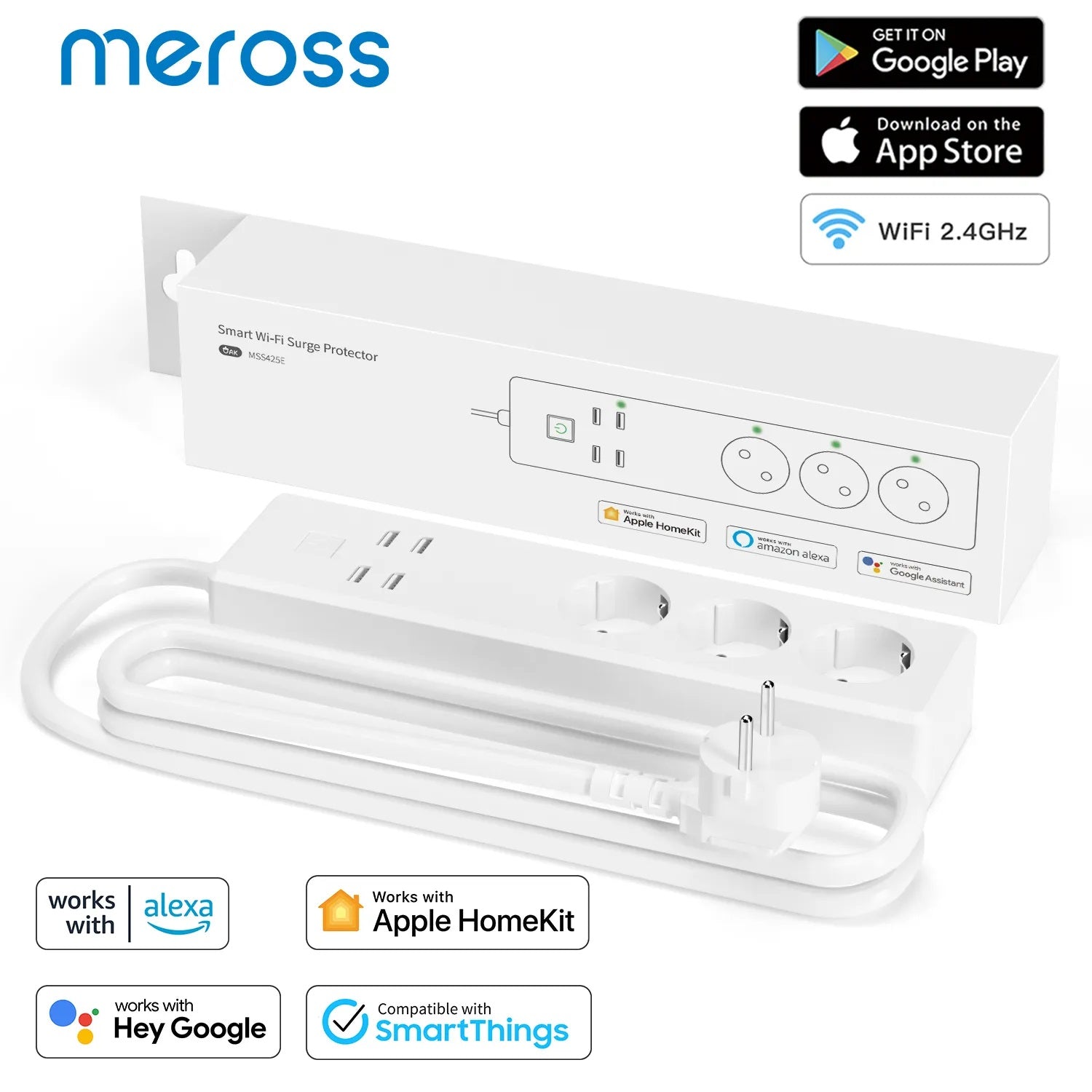 Meross 10A Alloy Smart Power Strip WiFi Surge Protector Socket