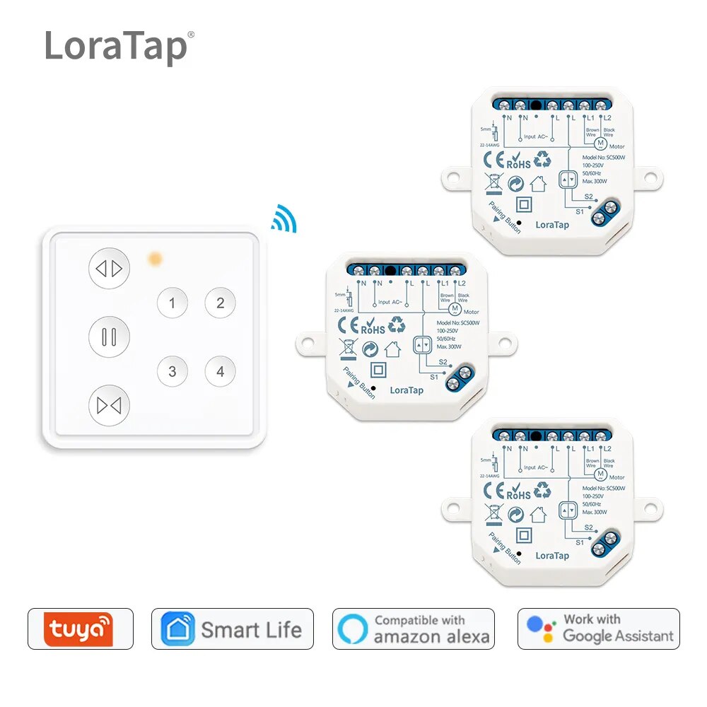 LoraTap 240V Plastic 4 Channel Remote Voice Control Curtain Switch