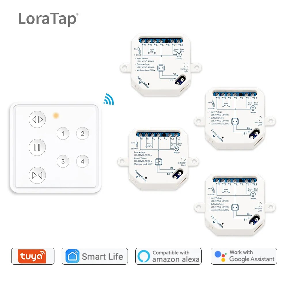 LoraTap 240V Plastic 4 Channel Remote Voice Control Curtain Switch