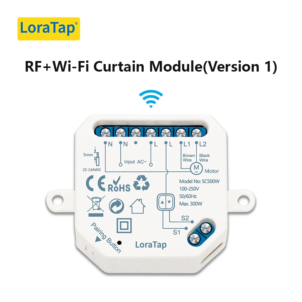 LoraTap 240V 300W Plastic WiFi Rolling Blinds Curtain Switch