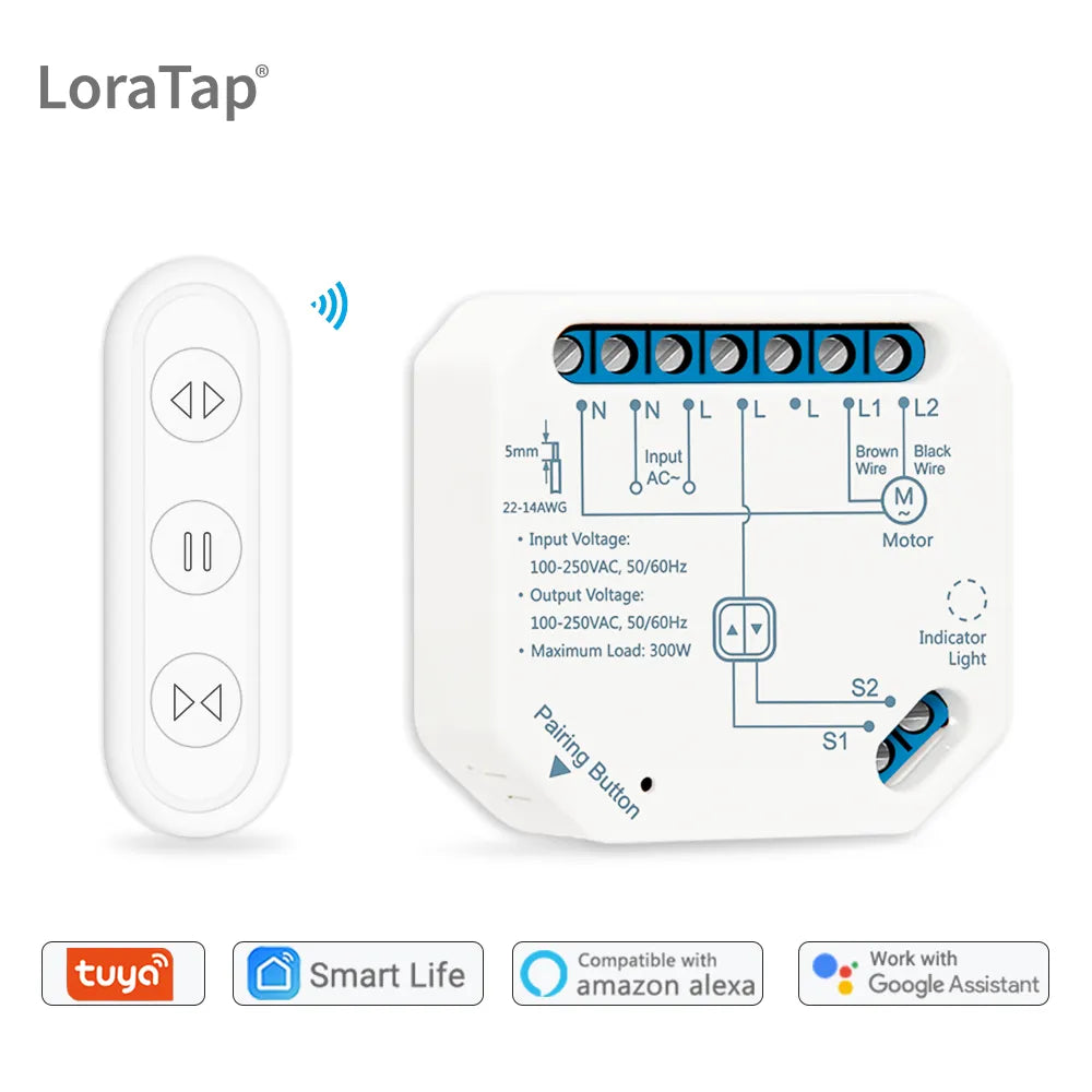 LoraTap 240V Plastic 4 Channel Remote Voice Control Curtain Switch