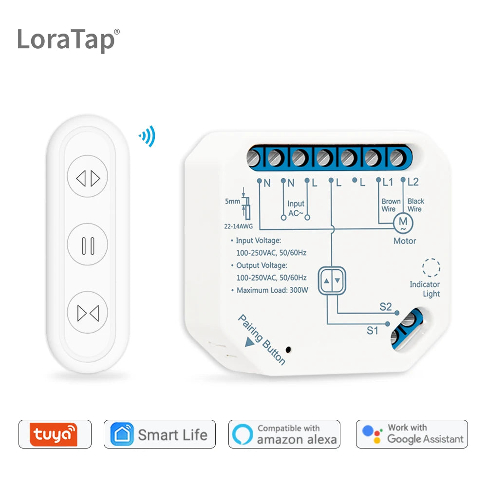 LoraTap 240V 300W Plastic WiFi Rolling Blinds Curtain Switch