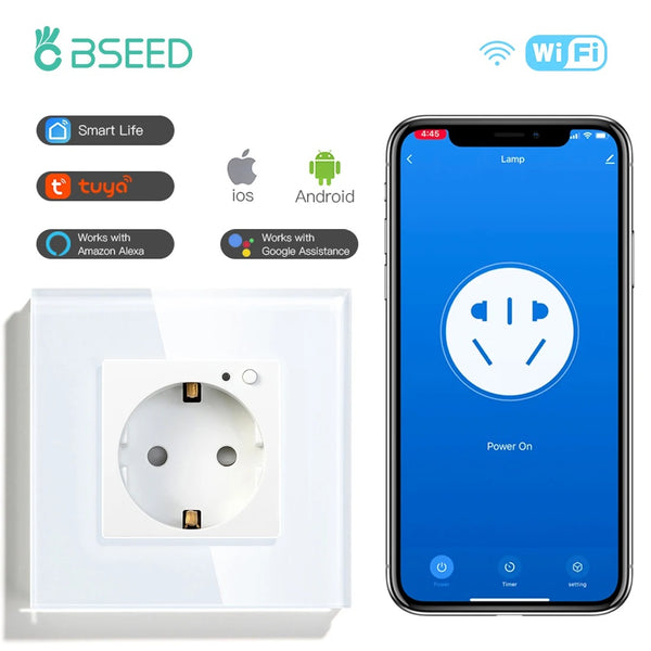 Bseed 16A Glass Panel Wireless WIFI Control Smart Power Socket