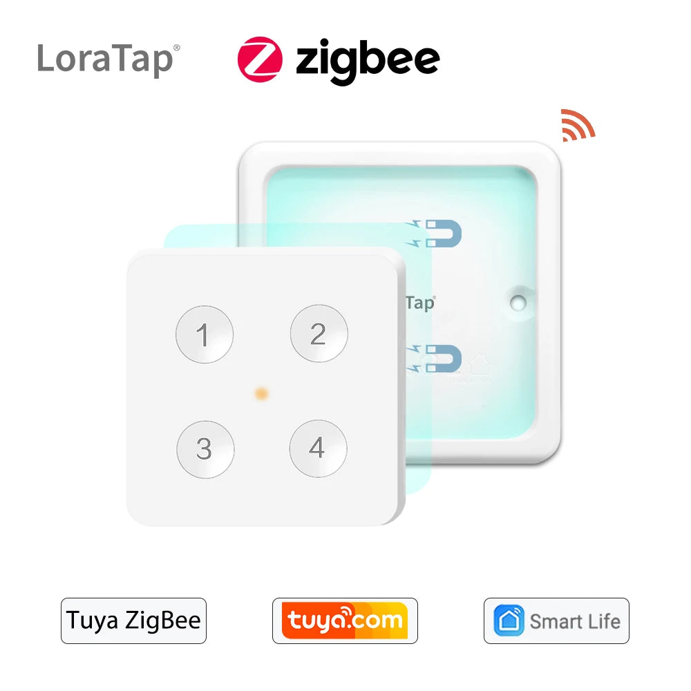 LoraTap Smart ZigBee 3.0 Wireless 4-Button Remote Control Switch