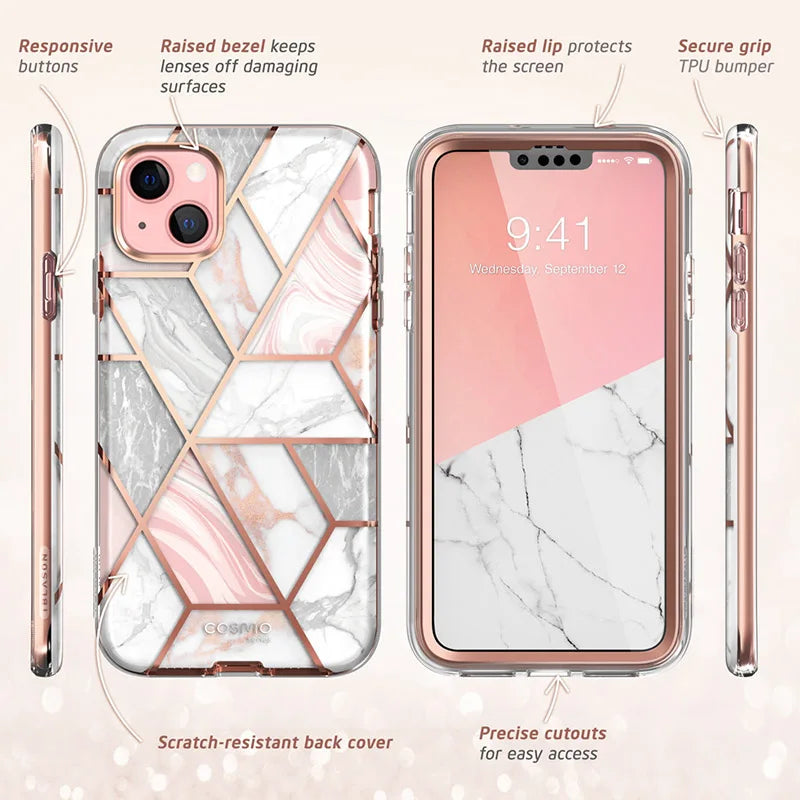 Polycarbonate Full-Body Glitter Marble Bumper Case For iPhone 13