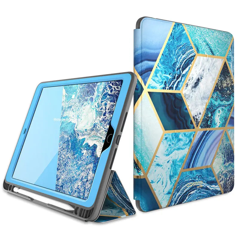 PU Leather Full-Body Marble Trifold 10.2 Inches Case For iPad