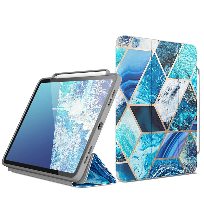 PU Leather Full-Body Marble Trifold 12.9 Inches Case For iPad Pro