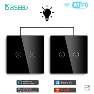 Bseed Alloy 2 Gang 3 Way Crystal Glass Panel Smart Touch Switch