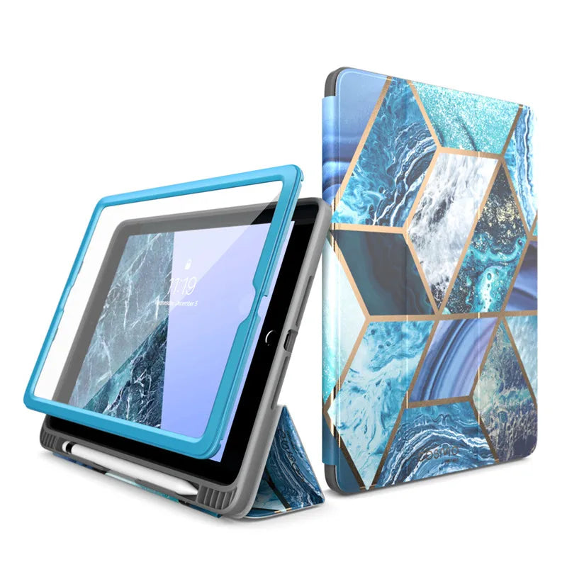 PU Leather Full-Body Marble Trifold 9.7 Inches Case For iPad