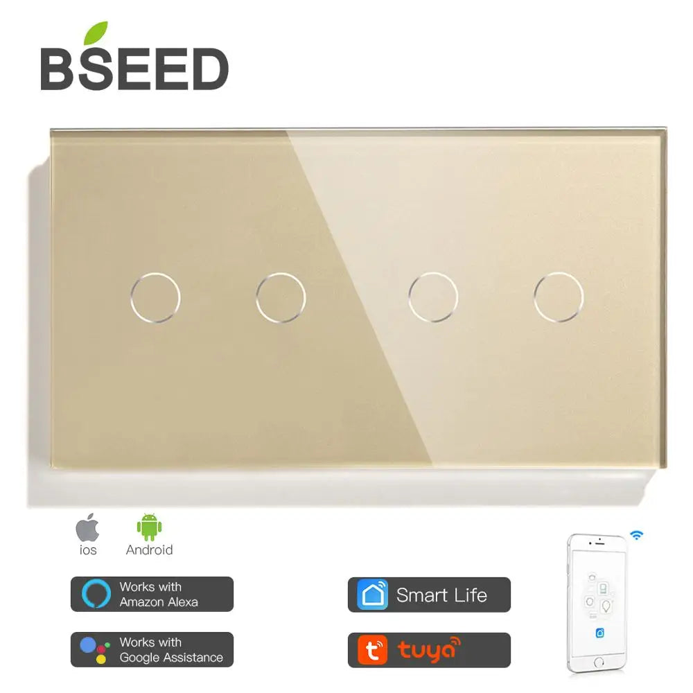 Bseed Alloy 4 Gang Crystal Panel Wifi Touch APP Control Switch