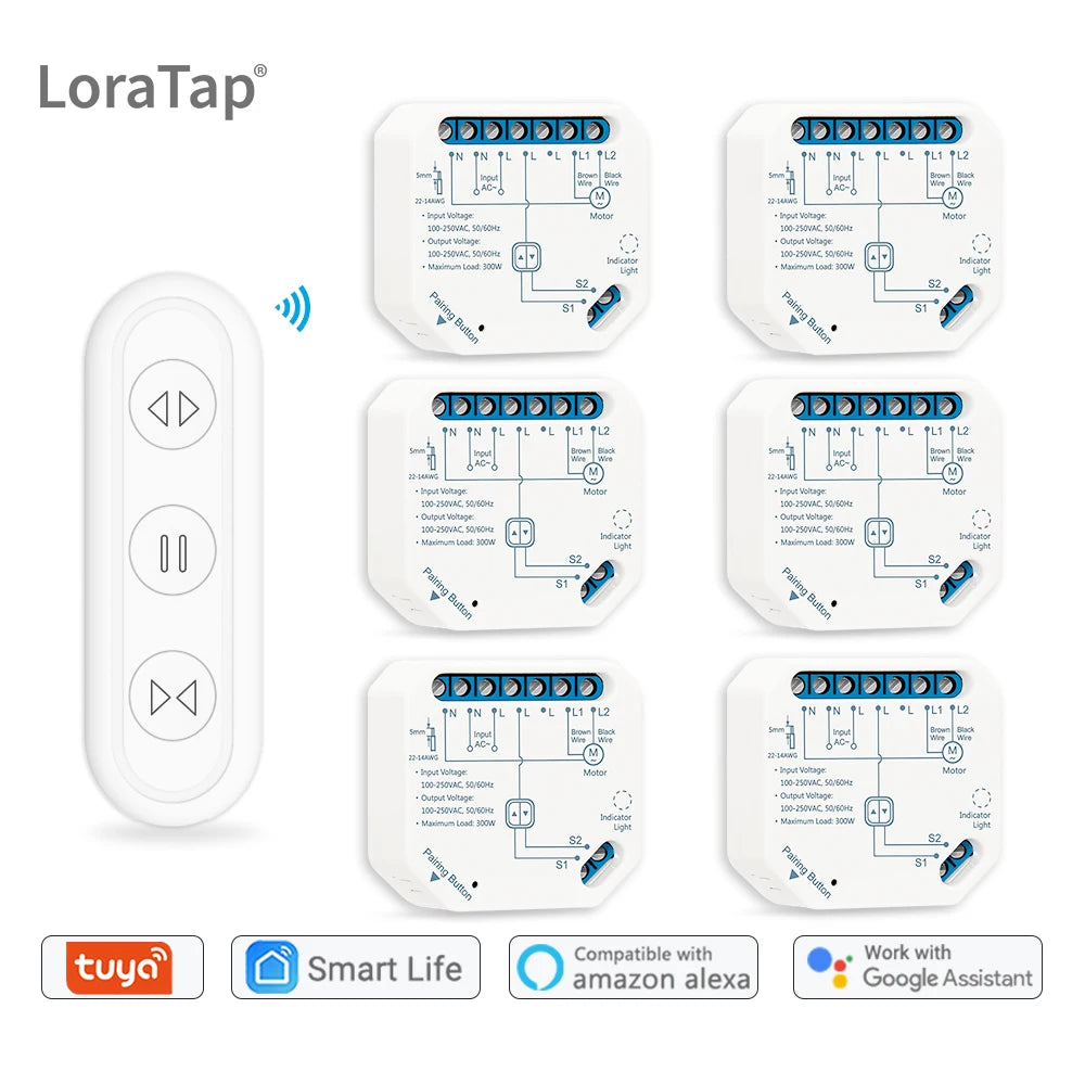 LoraTap 300W Plastic Remote Control Rolling Blinds Curtain Switch