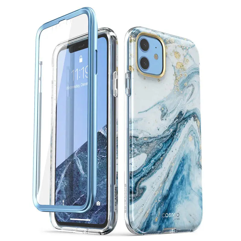 Polycarbonate Full-Body Glitter Marble Bumper Case For iPhone 11