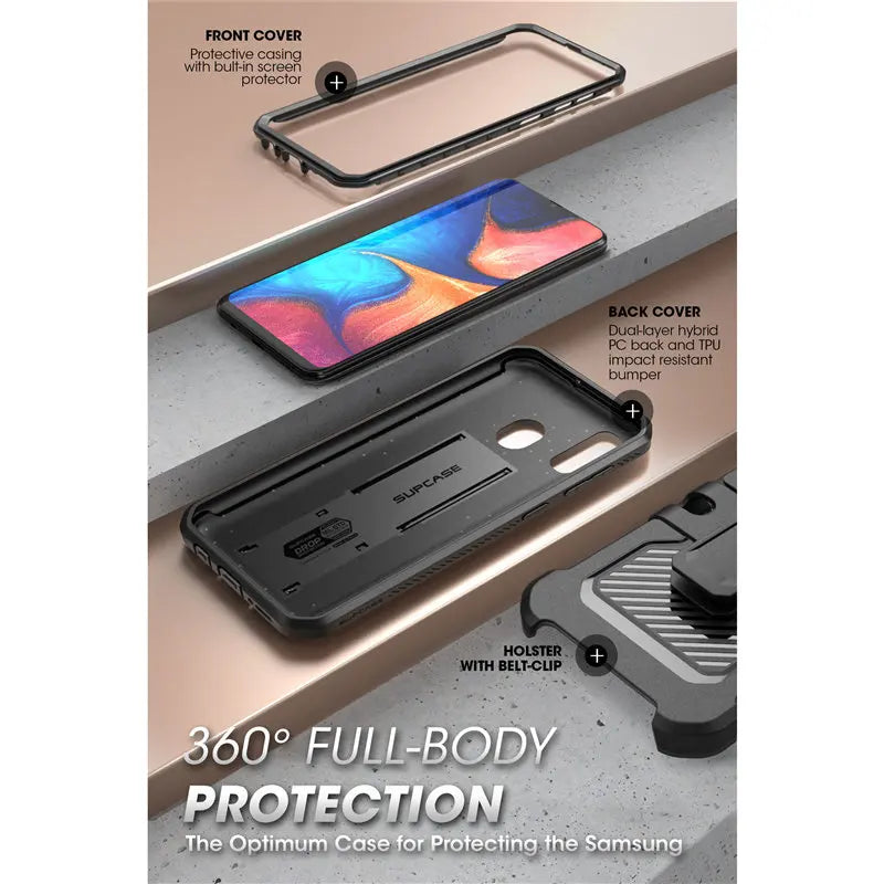 Polycarbonate Full-Body Rugged Holster Case For Samsung Galaxy A20