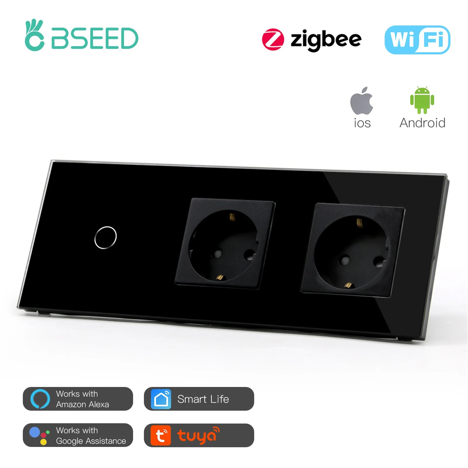 Bseed 10A Aluminium Alloy Touch Light Wall Wireless Socket Switch