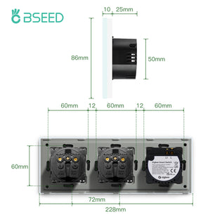 Bseed 10A Aluminium Alloy Touch Light Wall Wireless Socket Switch