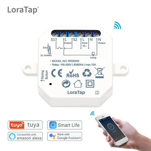 LoraTap 10A Plastic Tuya Wireless Smart Life Relay Breaker Module