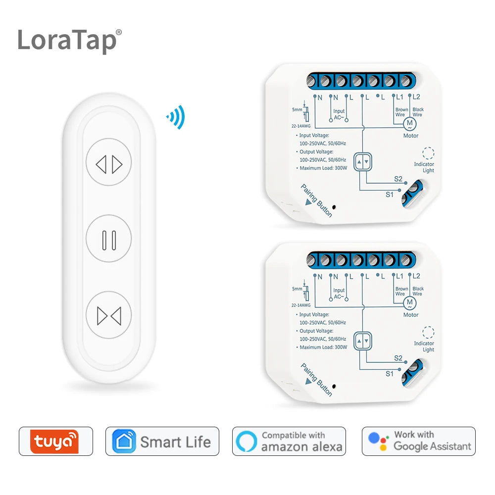 LoraTap 300W Plastic Remote Control Rolling Blinds Curtain Switch