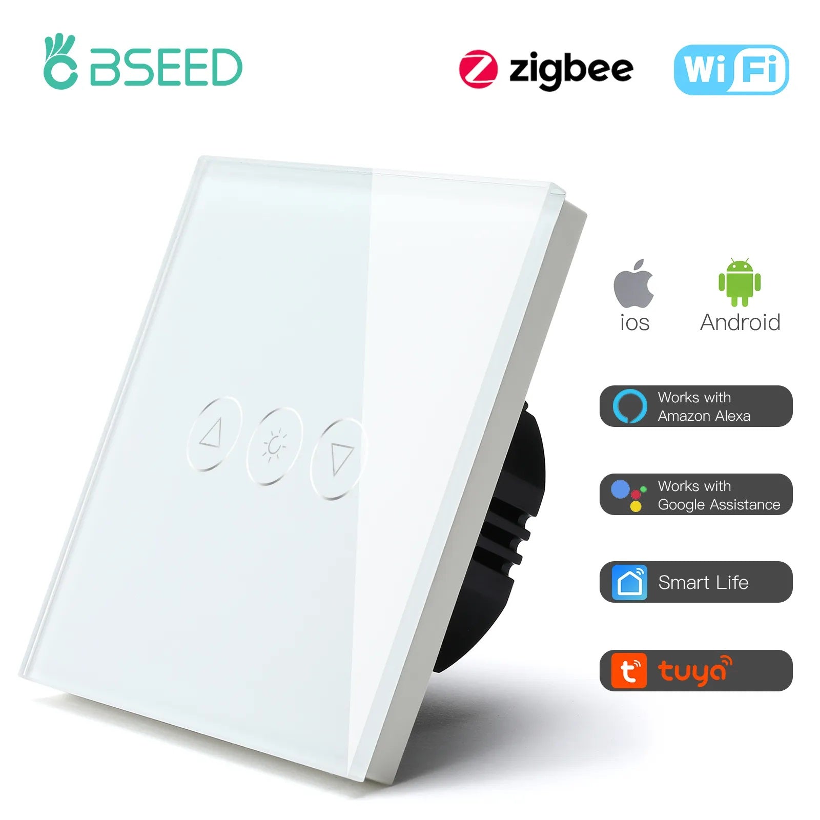 Bseed Alloy Glass Touch Google Alexa Wifi Zigbee Smart Dimmer