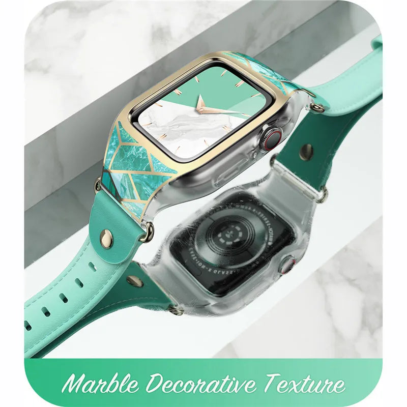 PU Leather Full-Body Marble Protective Bumper Case For Apple Watch