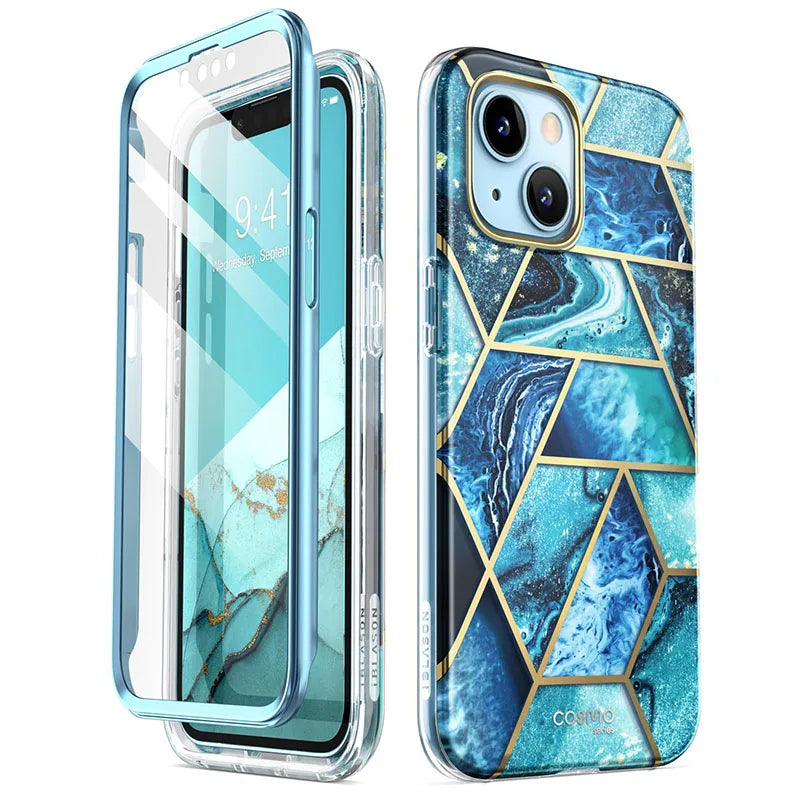 Polycarbonate Full-Body Glitter Marble Bumper Case For iPhone 13