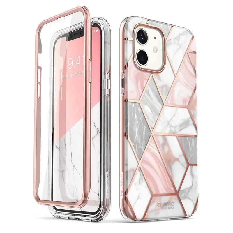 Polycarbonate Full-Body Marble Bumper Case For iPhone 12 Mini