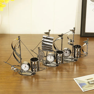 Metallic Multifunctional Desk Organizer Elegant Card Pen Holder