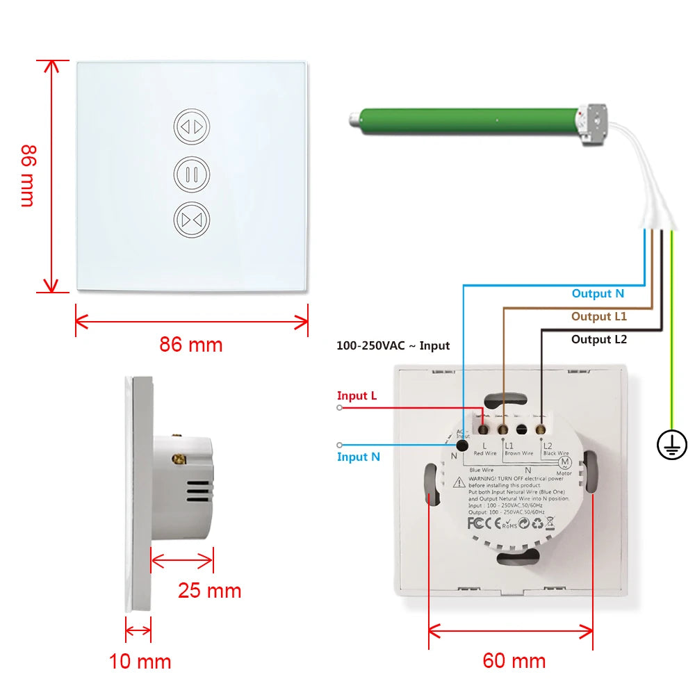 LoraTap 240V 600W Plastic WiFi Rolling Blinds Curtain Switch