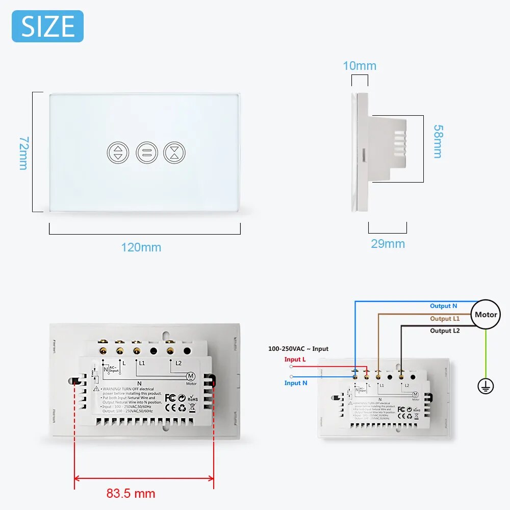 LoraTap 250V Plastic Curtains Roller Shutters Blinds Switch