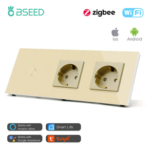 Bseed 10A Aluminium Alloy Touch Light Wall Wireless Socket Switch