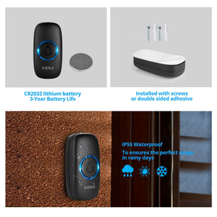 Kerui Plastic Wireless Waterproof Battery Cordless Remote Doorbell