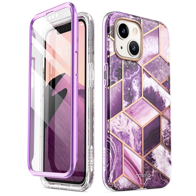 Polycarbonate Full-Body Glitter Marble Bumper Case For iPhone 13