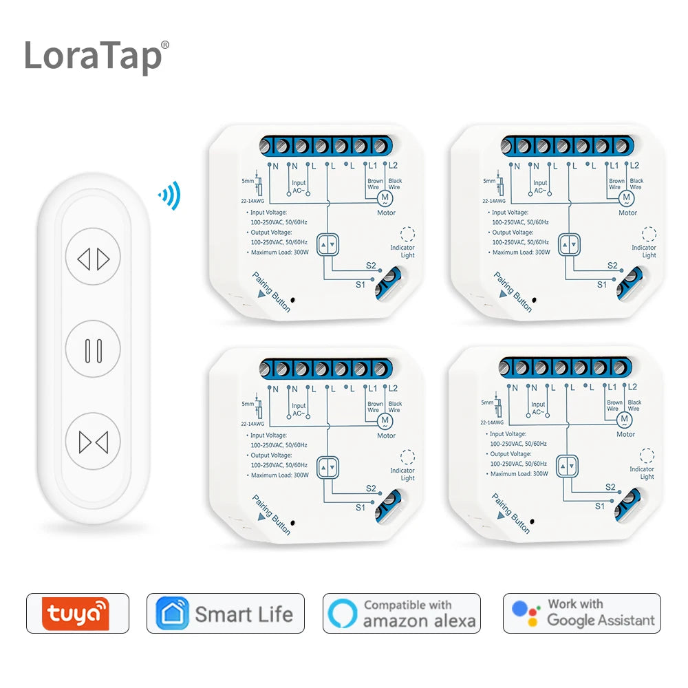 LoraTap 300W Plastic Remote Control Rolling Blinds Curtain Switch