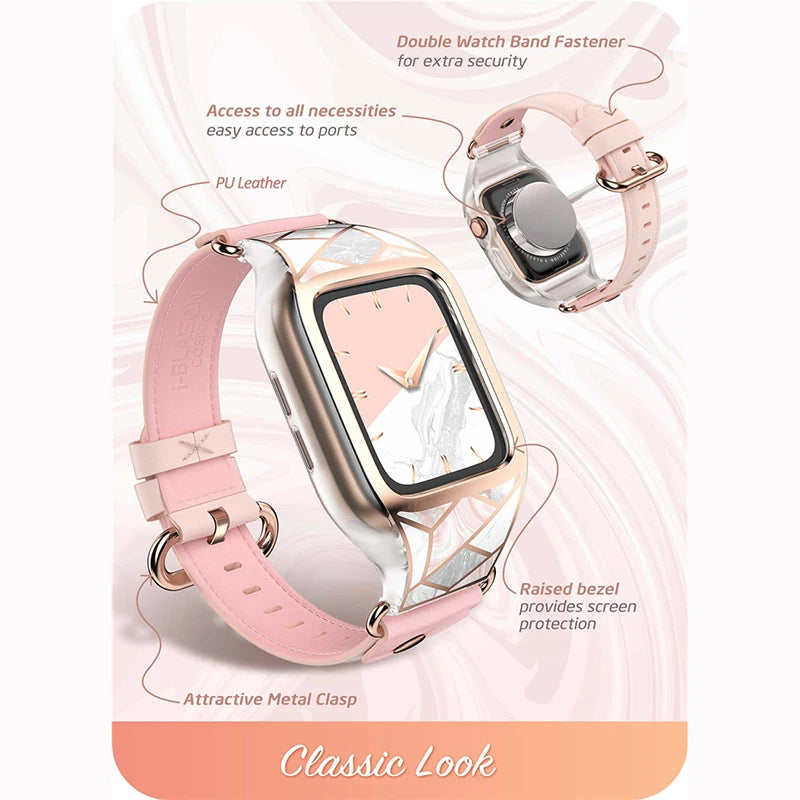 PU Leather Full-Body Marble Protective Bumper Case For Apple Watch