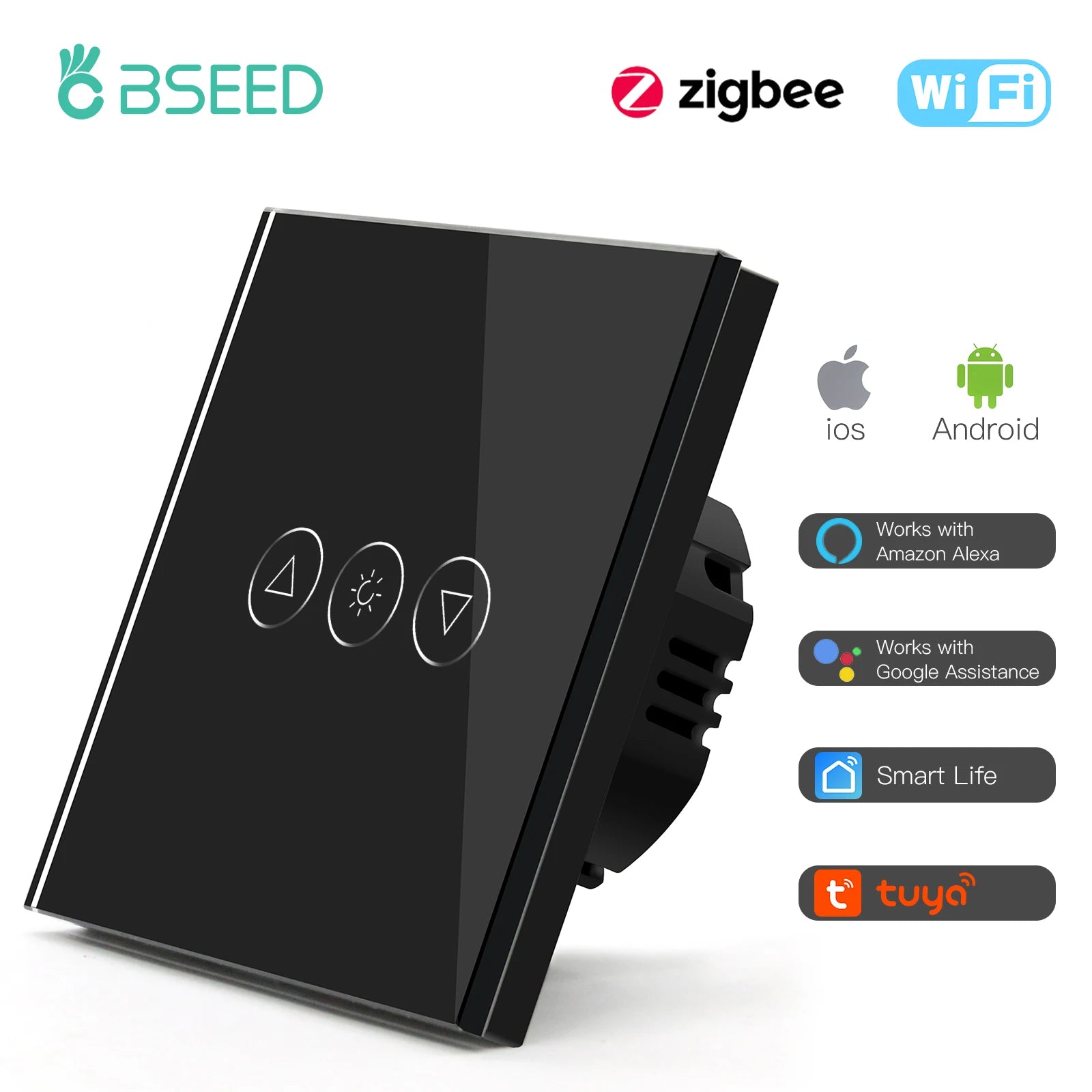 Bseed Alloy Glass Touch Google Alexa Wifi Zigbee Smart Dimmer