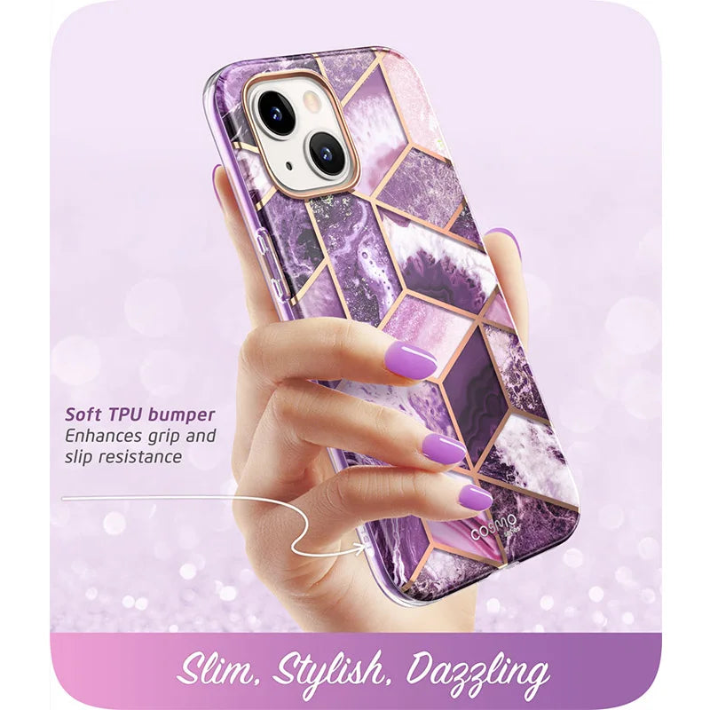 Polycarbonate Full-Body Glitter Marble Bumper Case For iPhone 13