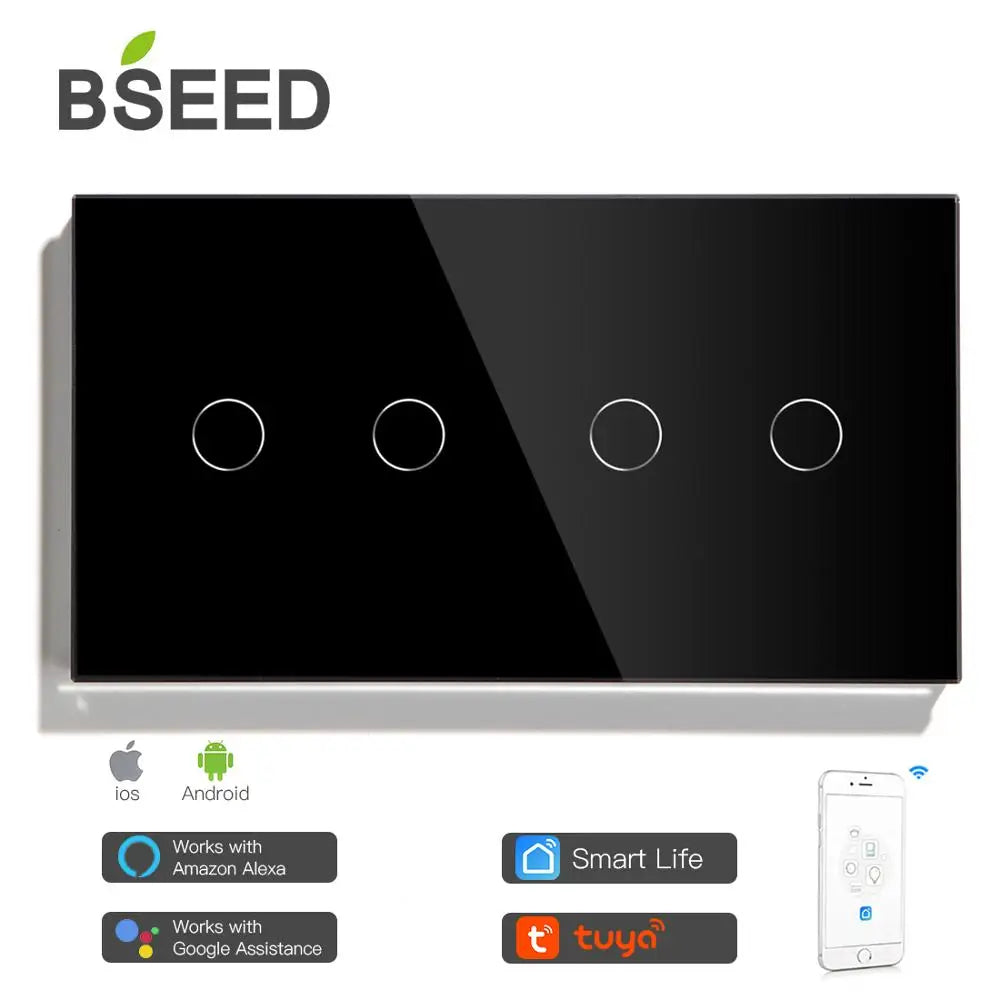 Bseed Alloy 4 Gang Crystal Panel Wifi Touch APP Control Switch