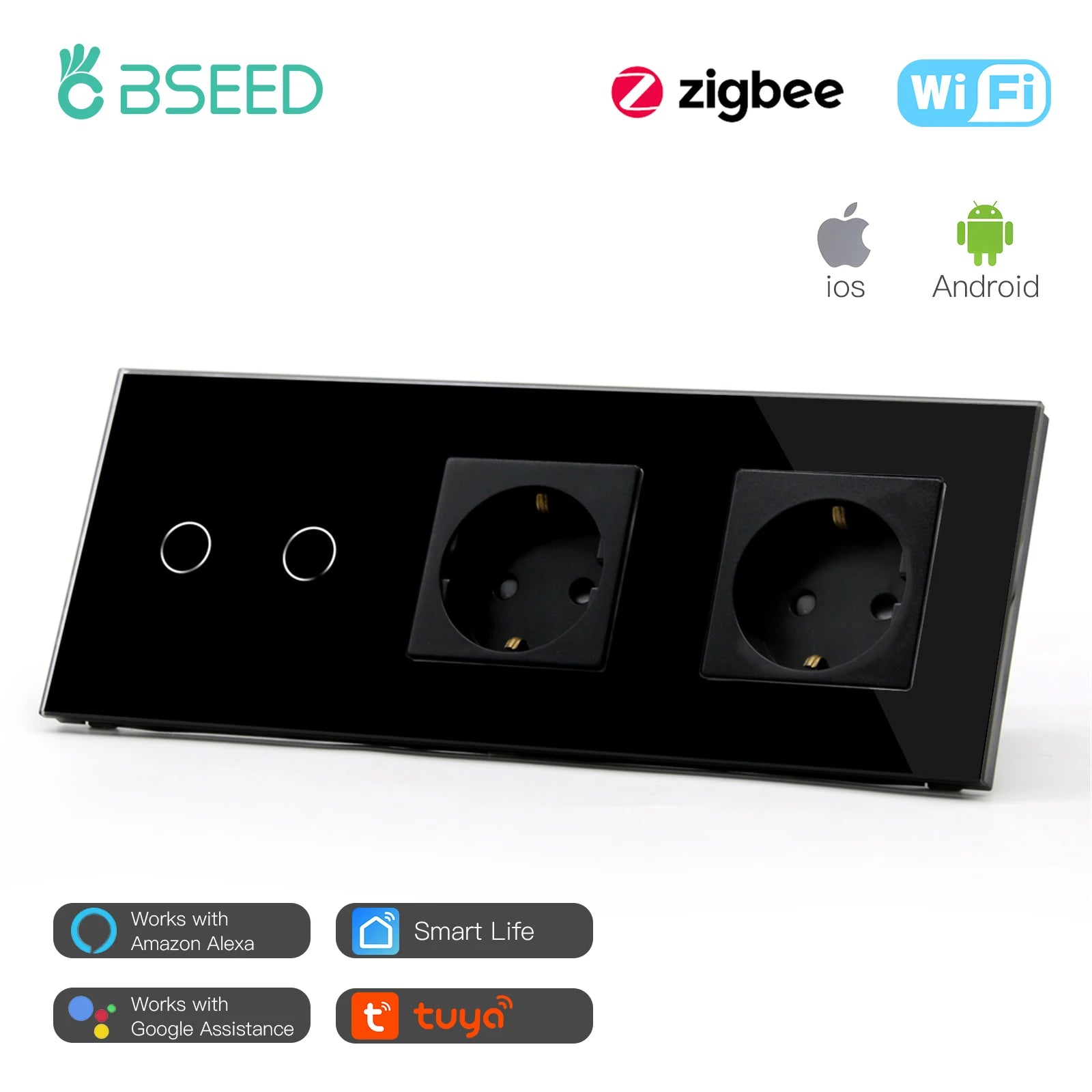 Bseed 10A Aluminium Alloy Touch Light Wall Wireless Socket Switch