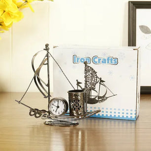 Metallic Multifunctional Desk Organizer Elegant Card Pen Holder