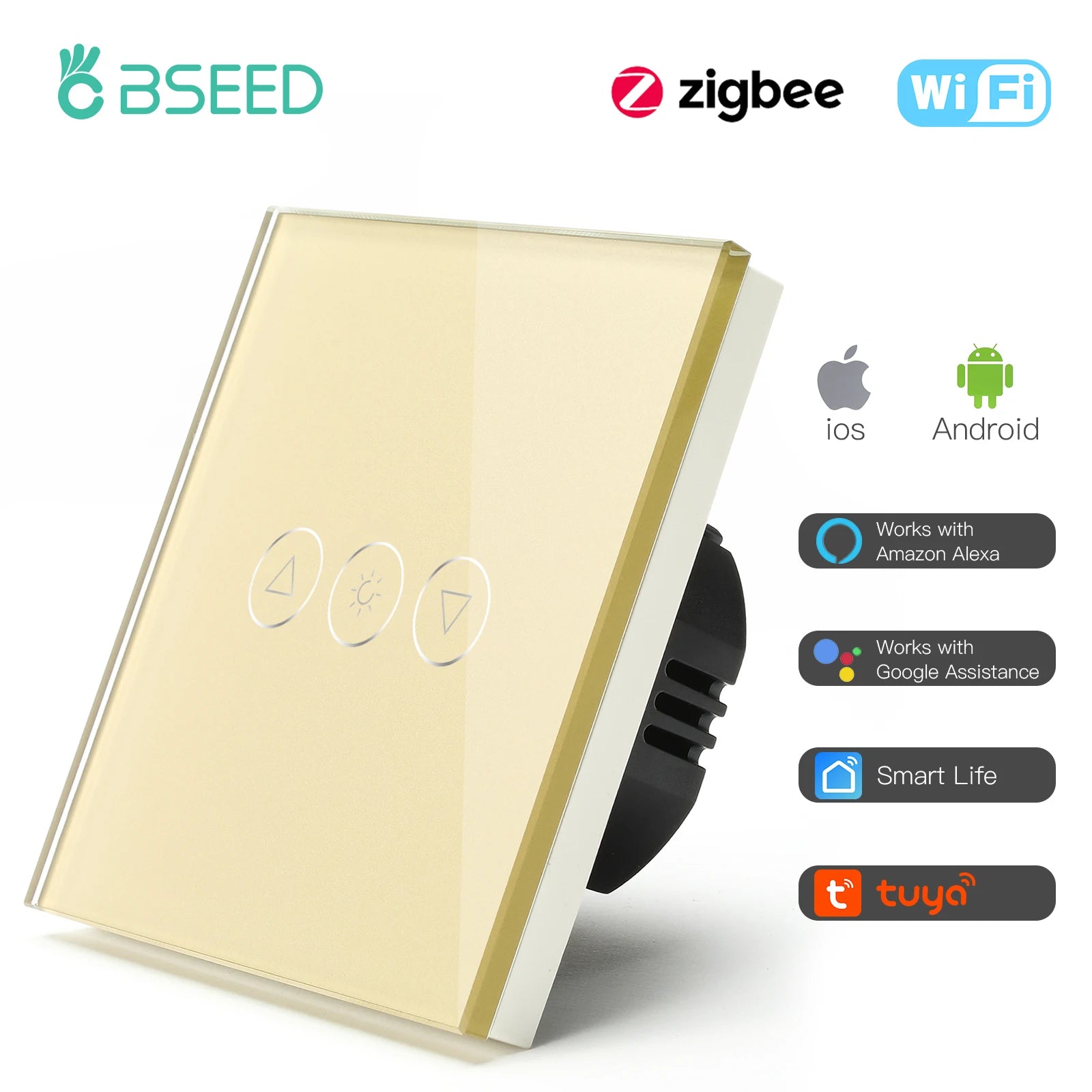 Bseed Alloy Glass Touch Google Alexa Wifi Zigbee Smart Dimmer