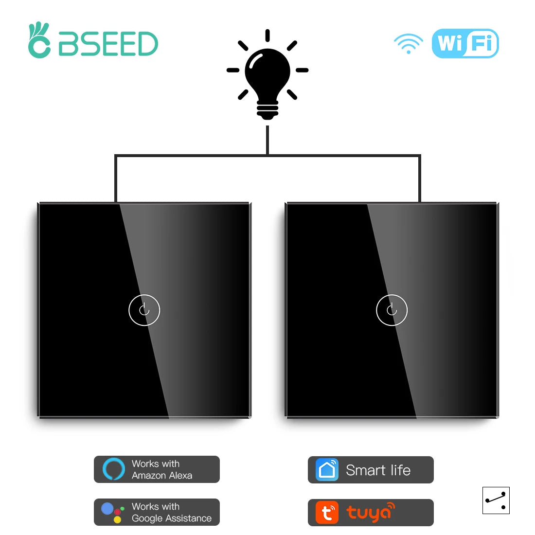 Bseed 10A Alloy 1 Gang 3 Way Touch Wifi Smart Compatible Switch