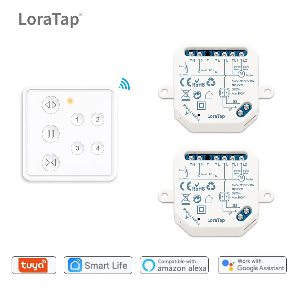 LoraTap 240V 300W Plastic WiFi Rolling Blinds Curtain Switch