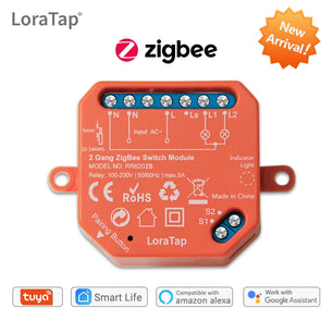 LoraTap 5A Smart Tuya ZigBee 2 Gang Relay Module Lighting Switch