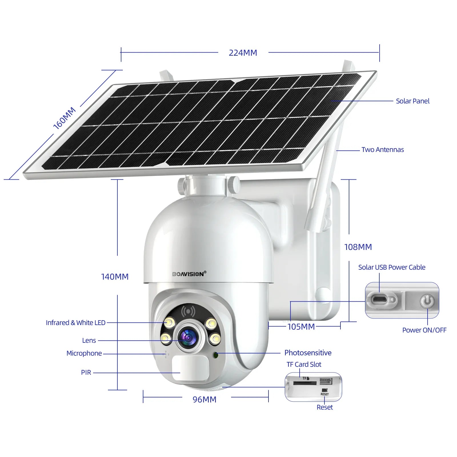 Boavision 5MP Night Vision Rechargeable WIFI Solar Panel Camera