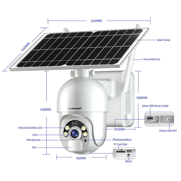 Boavision 5MP Night Vision Rechargeable WIFI Solar Panel Camera