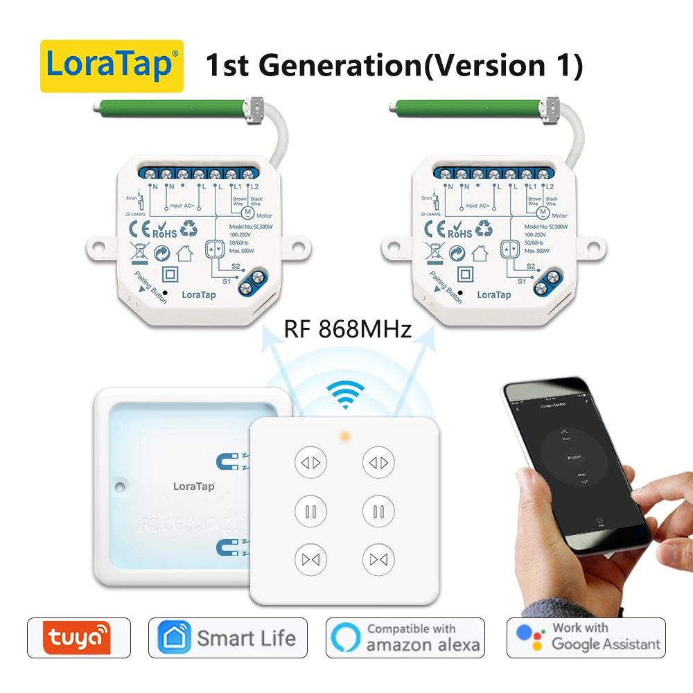 LoraTap 240V 300W Plastic WiFi Rolling Blinds Curtain Switch