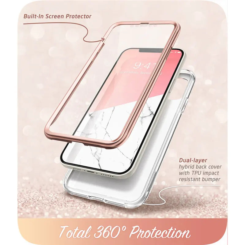 Polycarbonate Full-Body Marble Bumper Case For iPhone 12 Mini