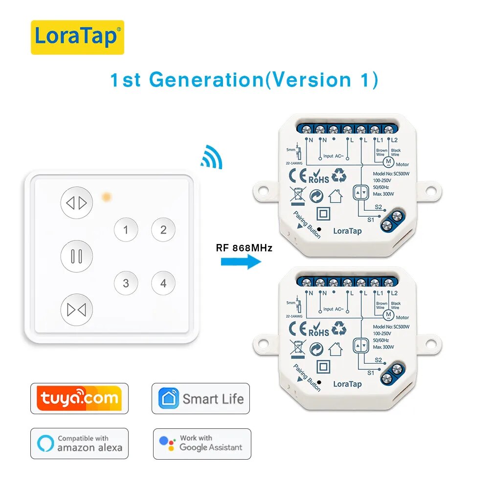 LoraTap 240V Plastic 4 Channel Remote Voice Control Curtain Switch
