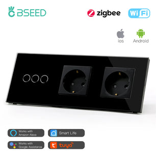 Bseed 10A Aluminium Alloy Touch Light Wall Wireless Socket Switch