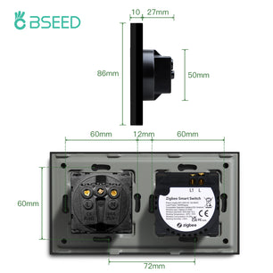 Bseed Aluminium Alloy Crystal Glass Panel Touch Socket Switch