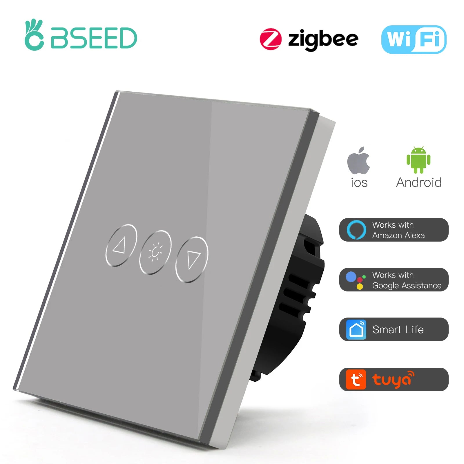 Bseed Alloy Glass Touch Google Alexa Wifi Zigbee Smart Dimmer